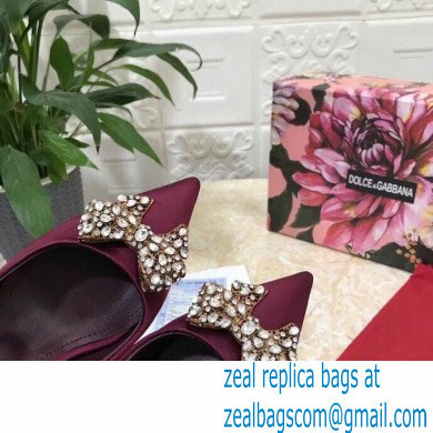 Dolce  &  Gabbana Heel 6.5cm Satin Slingbacks Burgundy with Crystal Bow 2021